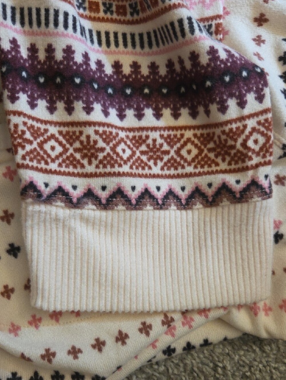 Cuddl Duds NWT Cream Fair Isle Crewneck PJ Set with Pink & Brown Accents XXL - Picture 11 of 15
